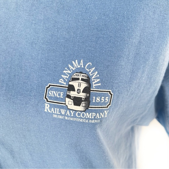 Panama Canal Railway Company Hanes Tagless T-Shirt Slate Blue Size Medium Unisex - Picture 8 of 13